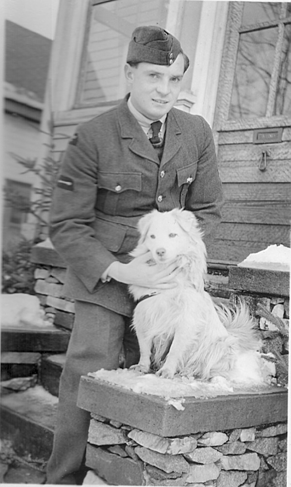 RAF leading aircraftman with small dog