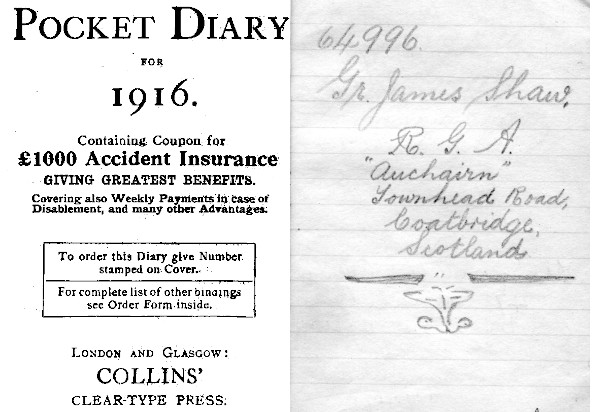 diary title page and owner's details