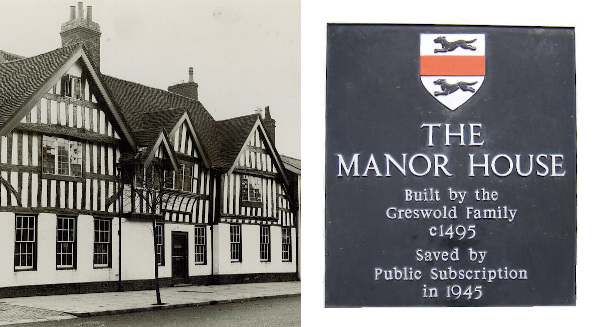 composite of half-timbered building and its history plaque