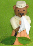 sad model bear with hankerchief and two leaves