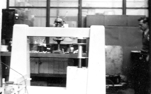 steel portal and man standing