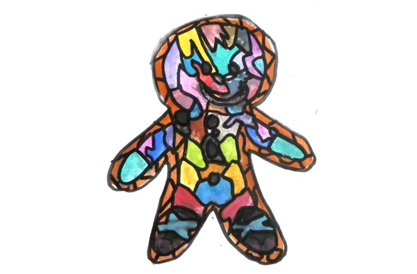 classic gingerbread man in stained glass style.