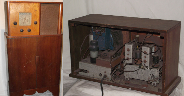 radio on top of cabinet and rear of radio