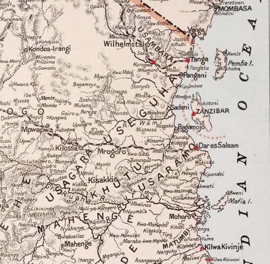 map of route from korogwe to Kilwa Kivinje