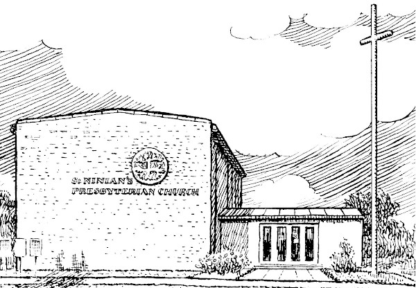 outline graphic of modern church