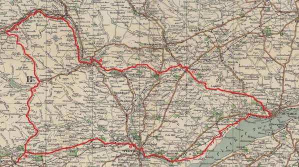 map showing rout and camps