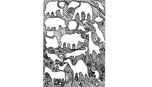 stencilled outlines of zoo animals